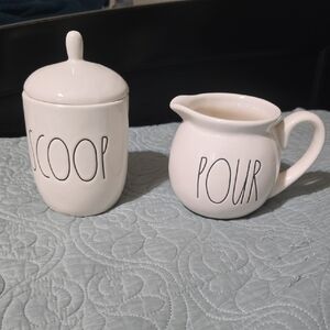 Rae Dunn White Ceramic Scoop and Pour Sugar and Creamer Set